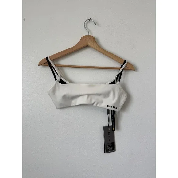 Bo+Tee Women's Soft Active Twist-Back Layered Sports Bra Ivory Size Small – NWT - Picture 2 of 5